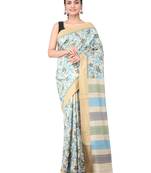 Beige hand woven silk saree with blouse