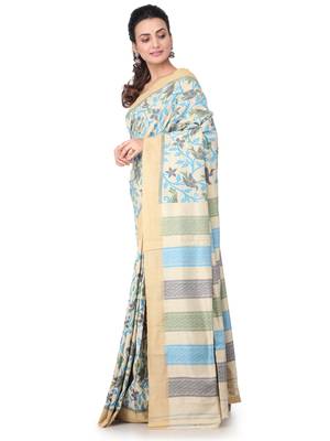 Beige hand woven silk saree with blouse 2