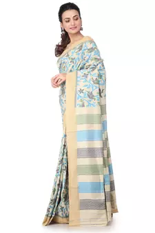 Beige hand woven silk saree with blouse