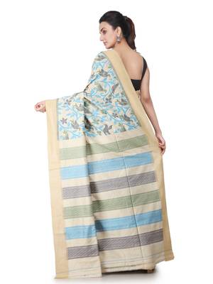 Beige hand woven silk saree with blouse 3