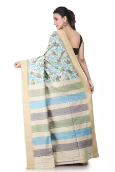 Beige hand woven silk saree with blouse
