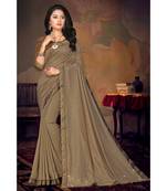 Indian Women Brown Vichitra silk Lace Work Designer Saree