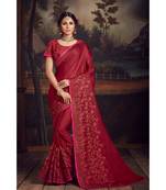 Indian Women Red Poly Silk Heavy Embroidered Work Designer Saree