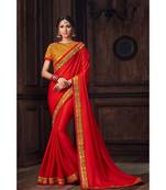 Indian Women Red Poly Silk Heavy Embroidered Work Designer Saree
