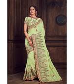 Indian Women Green Poly Silk Heavy Embroidered Work Designer Saree