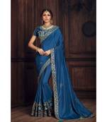 Indian Women Blue Poly Silk Heavy Embroidered Work Designer Saree