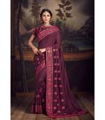Indian Women Purple Poly Silk Heavy Embroidered Work Designer Saree