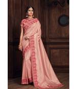 Indian Women Pink Poly Silk Heavy Embroidered Work Designer Saree