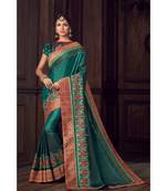 Indian Women Green Poly Silk Heavy Embroidered Work Designer Saree