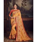 Indian Women Mustard Poly Silk Heavy Embroidered Work Designer Saree