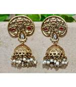 Antique Gold Red Enamel Jhumka Earrings