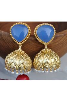 Blue Chalcedony Semi Precious 18K Gold Plated Jhumka Earrings