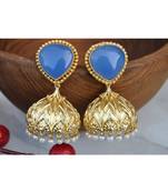 Blue Chalcedony Semi Precious 18K Gold Plated Jhumka Earrings