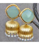 Pastel Green Square Stud Chalcedony 18K Gold Plated Jhumka Earrings