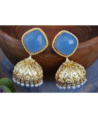 Sky Blue Chalcedony 18K Gold Plated Jhumka Earrings 1