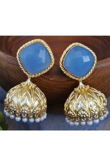 Sky Blue Chalcedony 18K Gold Plated Jhumka Earrings