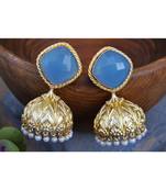 Sky Blue Chalcedony 18K Gold Plated Jhumka Earrings