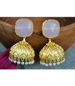 Rose Quartz Square Stud 18K Gold Plated Jhumka Earrings