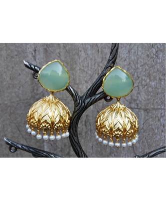 Aqua Chalcedony 18K Gold Plated Jhumka Earrings 1