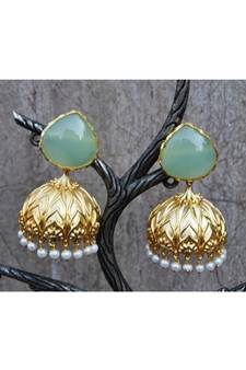 Aqua Chalcedony 18K Gold Plated Jhumka Earrings