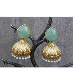 Aqua Chalcedony 18K Gold Plated Jhumka Earrings