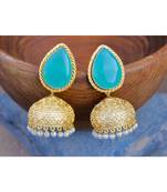 Aqua Chalcedony Paan 18K Gold Plated Jhumka Earrings