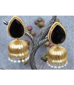 Black Melanite Garnet Paan 18K Gold Plated Jhumka Earrrings