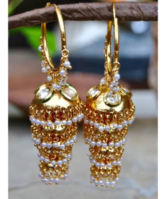 Bali Style Four Tier Kundan Studded Jhumka Earrings 1