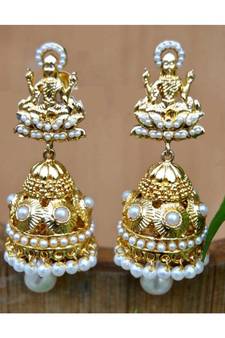 Gold Plated Goddess Pearl Jhumka Earrings