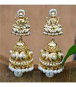 Gold Plated Goddess Pearl Jhumka Earrings