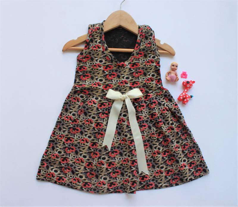 Black printed cotton kids-frocks