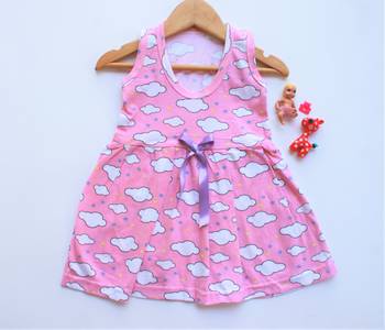 Pink printed cotton kids-frocks 1