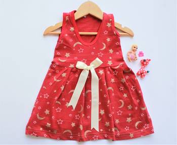 Red printed cotton kids-frocks 1