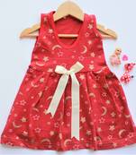 Red printed cotton kids-frocks