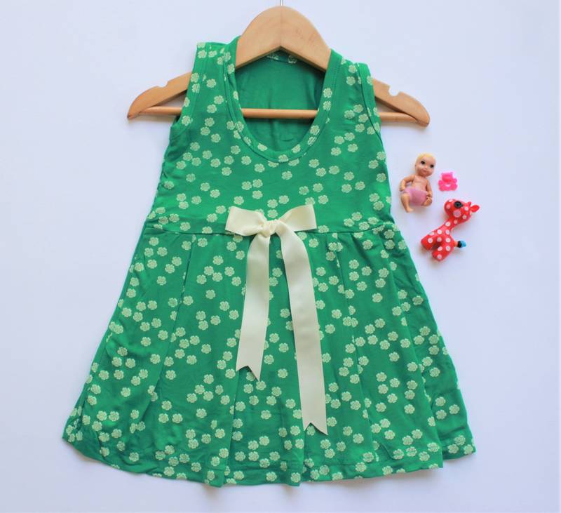 Green printed cotton kids-frocks