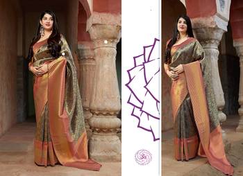 Navy blue printed banarasi silk saree with blouse 3