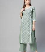 Green printed cotton cotton-kurtis