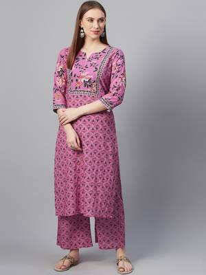 Pink printed cotton cotton-kurtis 1