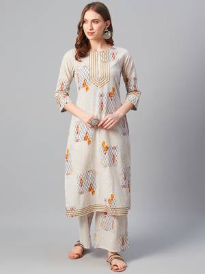 Cream printed cotton cotton-kurtis 1