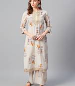 Cream printed cotton cotton-kurtis