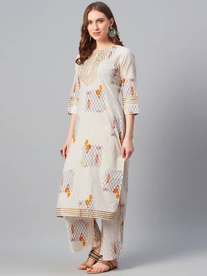 Cream printed cotton cotton-kurtis 2
