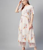 Cream printed cotton cotton-kurtis