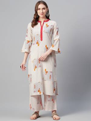 Cream printed cotton cotton-kurtis 1