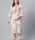 Cream printed cotton cotton-kurtis
