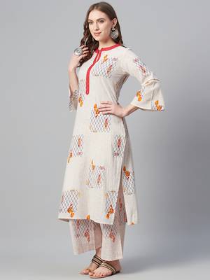 Cream printed cotton cotton-kurtis 2