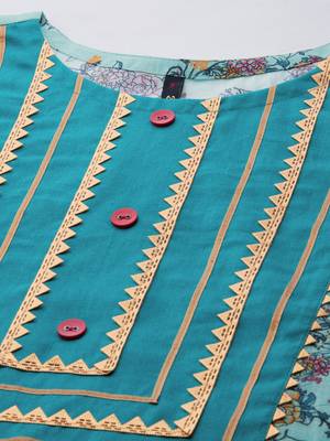 Turquoise printed cotton cotton-kurtis 4