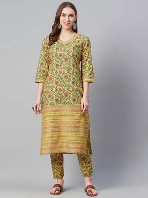 Mustard printed cotton cotton-kurtis 1