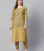 Mustard printed cotton cotton-kurtis