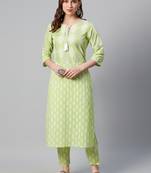 Green printed cotton cotton-kurtis