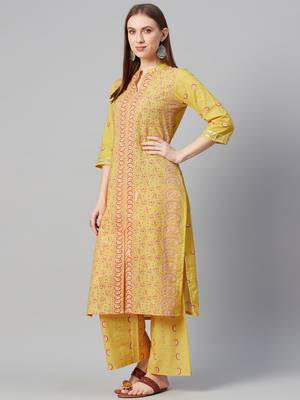 Yellow printed cotton cotton-kurtis 2